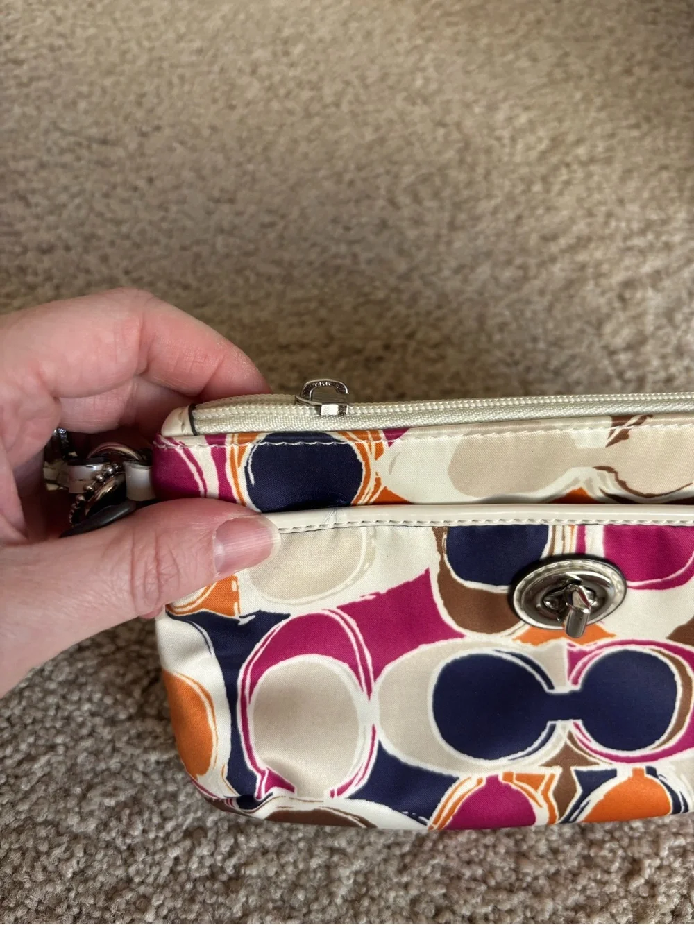 Coach Multicolor Signature Wristlet - Pink, Orange, Navy & Brown